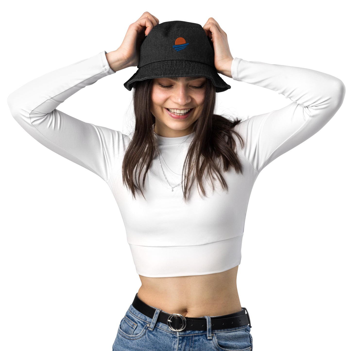 "Emblem" Embroidered Denim Bucket Hat